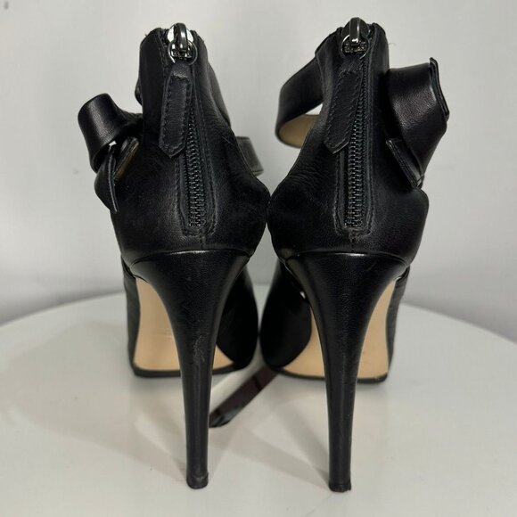 Valentino Open-Toe Black Leather Heels w/ Side Bow | Size 40 - Picture 3 of 11